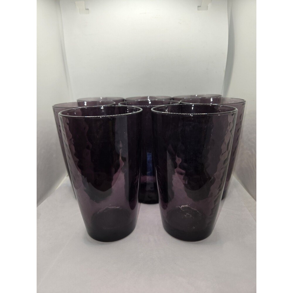 Amethyst Studio Bormioli Rocco Glass Drinking Glasses Purple Hammered 8 Vtg 6"Am